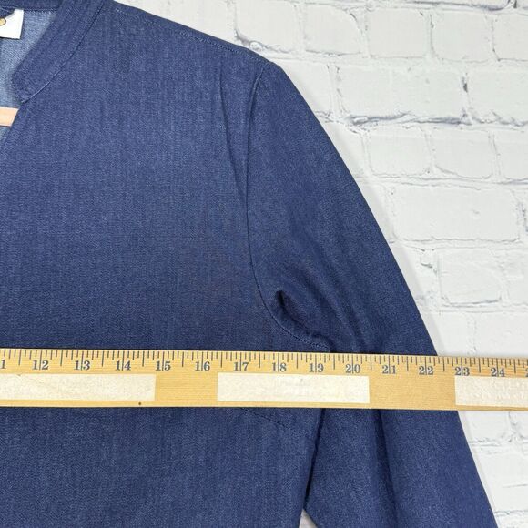 VTG 90's Talbots Maxi Dress Size 8 Blue Chambray Denim Button Down Cape Duster - Picture 11 of 15